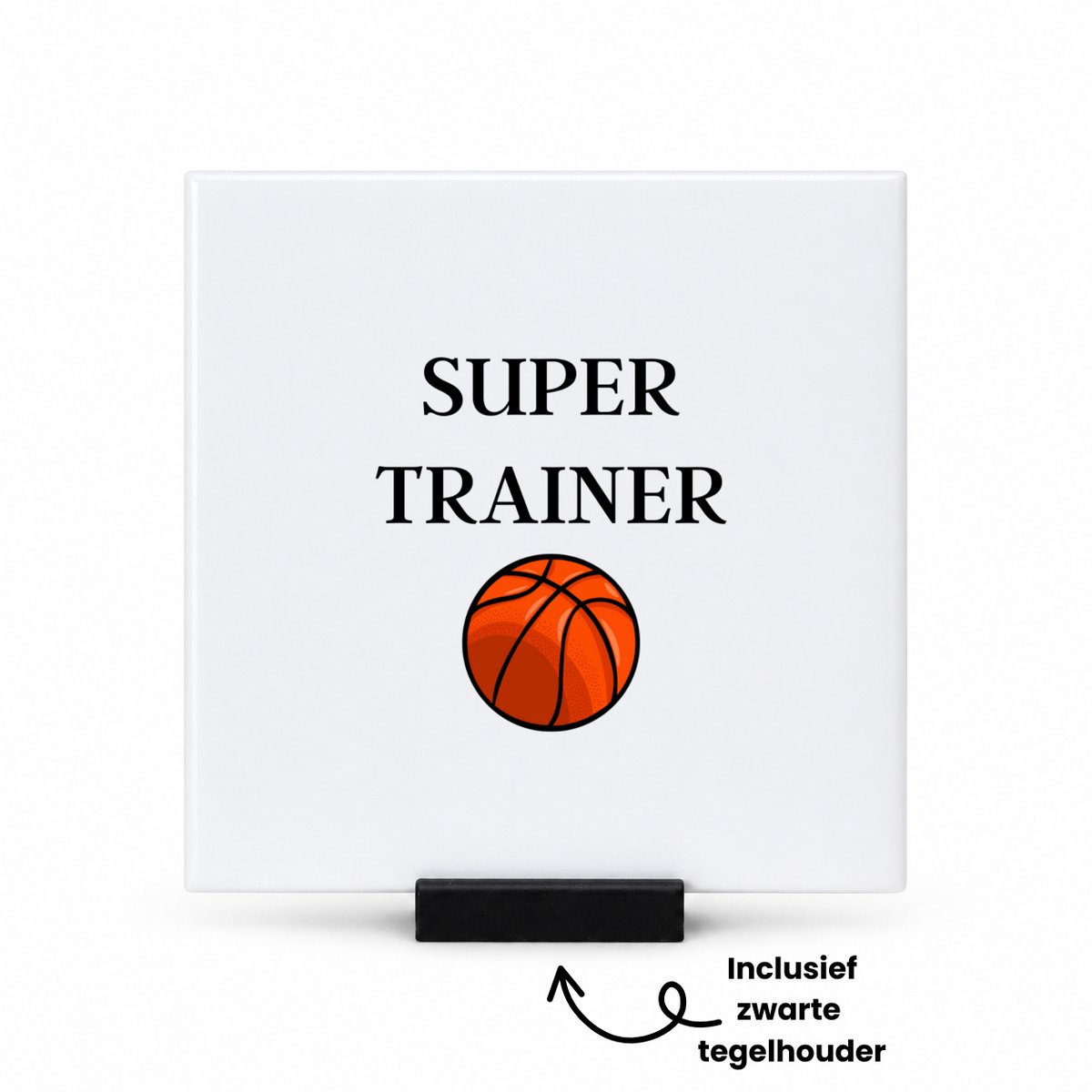 Hacebo Super trainer tegeltje met tegelhouder - Sport - coach - tegeltjes met tekst - basketbal - Trainer - geschenk - verjaardag - love gift - spreuktegels - 10.8x10.8 CM Wit