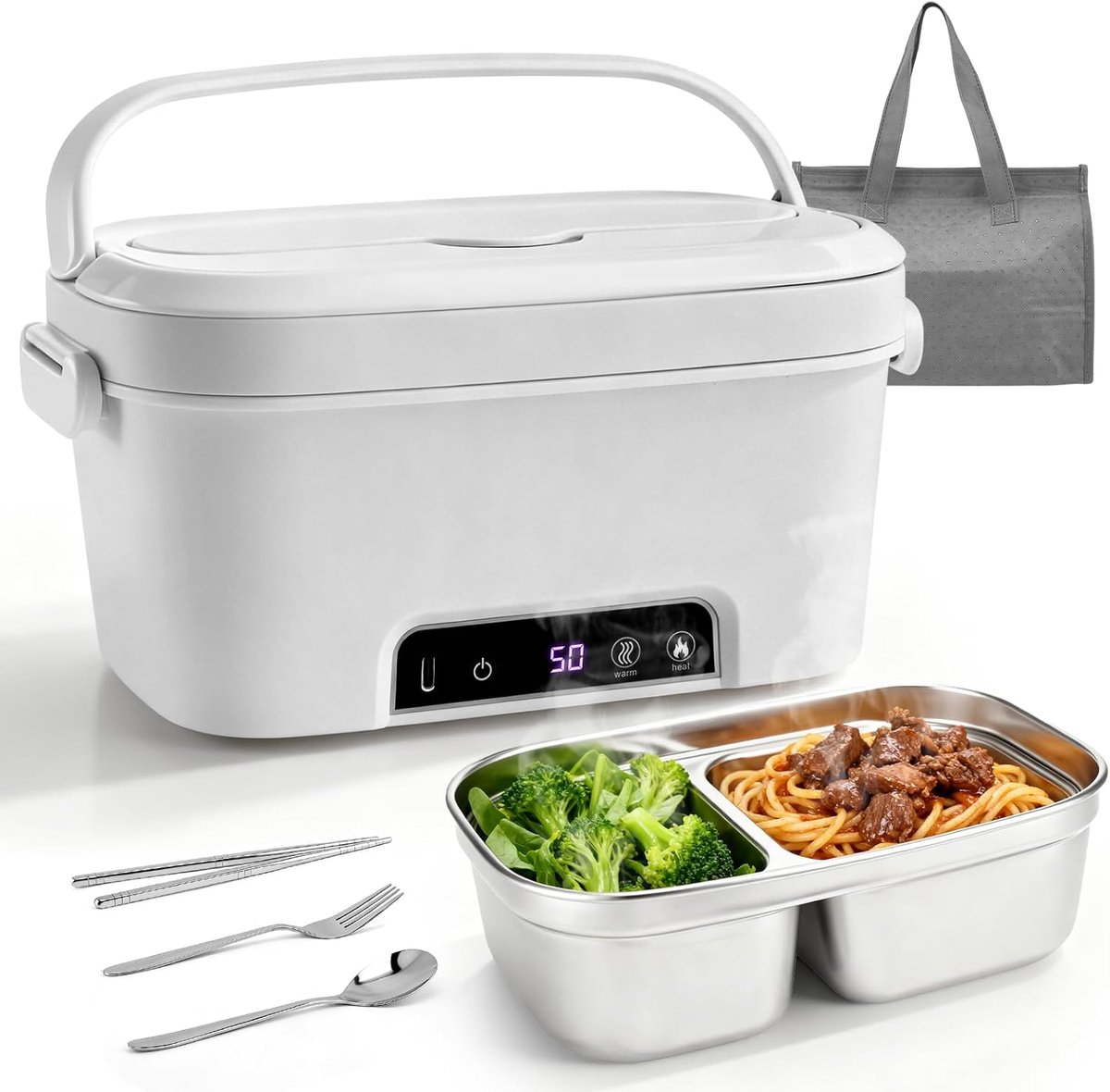 SnelShoppen - Elektrische Lunchbox - Draadloos, USB Oplaadbaar, Verwarmde Lunchbox 1.5L - Ideaal voor Kantoor, Picnic, Auto en Buitenshuis - 15600 mAh