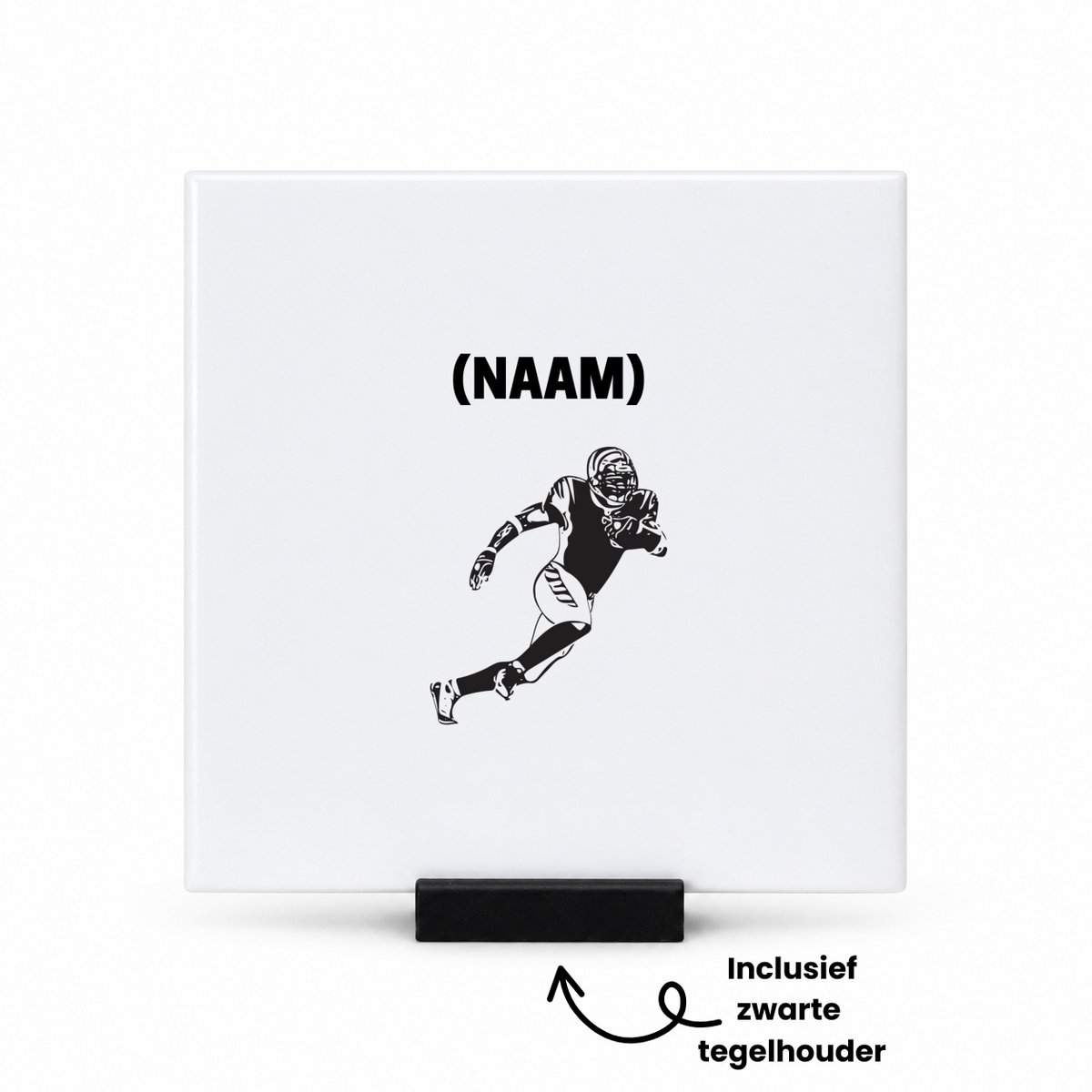 Hacebo American football met eigen naam tegeltje met tegelhouder - Sport - Sporter - tegeltjes met tekst - American footbaal - spreuktegels - 10.8x10.8 CM Wit
