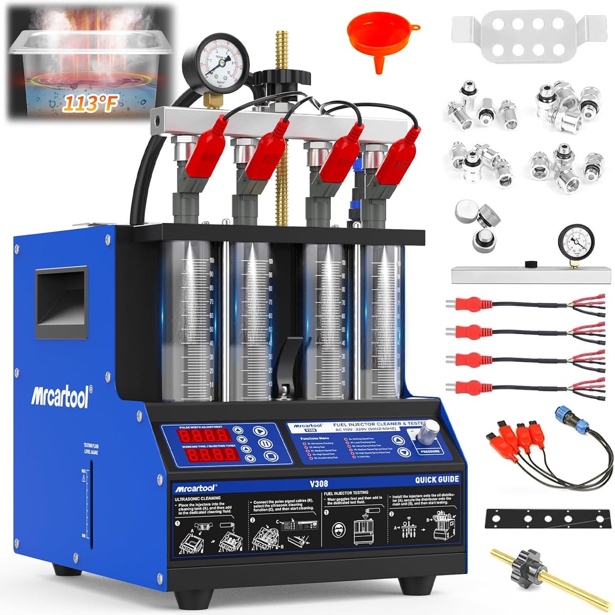 Injector Cleaner - Brandstofreiniger Tester - Motoronderhoud - Verwarmde Ultrasone Reiniging - 4 Cilinders - Grijs