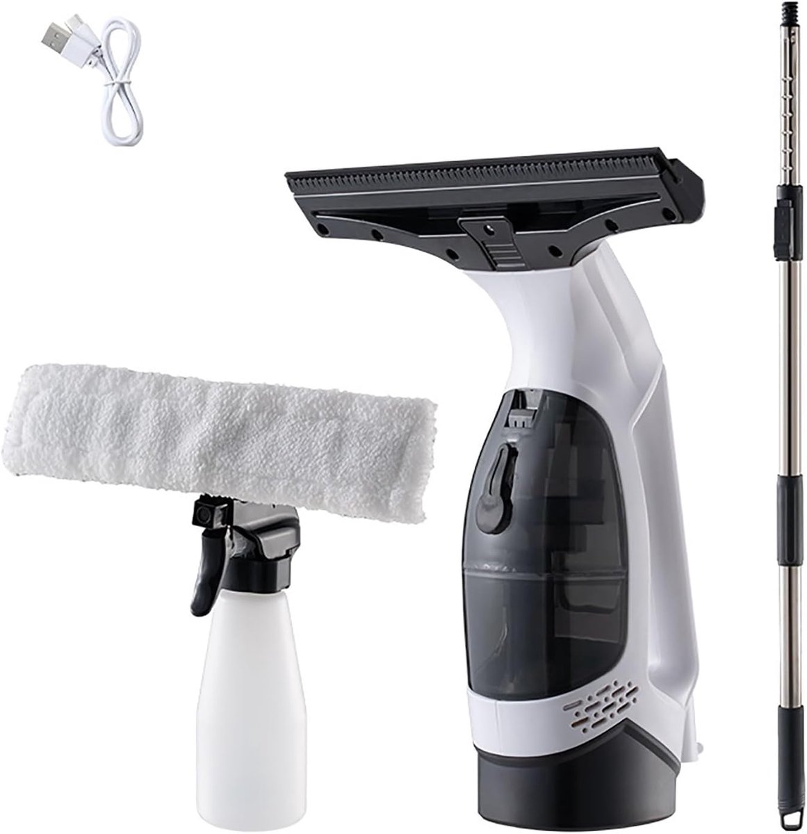 Elektrische Ramenreiniger - Ramenwasser Stofzuiger - Vlekkeloos Ramen Wassen - Verstelbare Lengte - 27cm - Wit