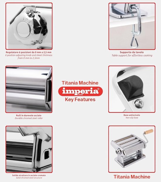 Pastamachine Handmatig - Verse Pasta Maker - Zelf Pasta Maken - 3 Pasta Maten - 150 mm Bladbreedte - Chroom van Pastamachine — afbeelding 2