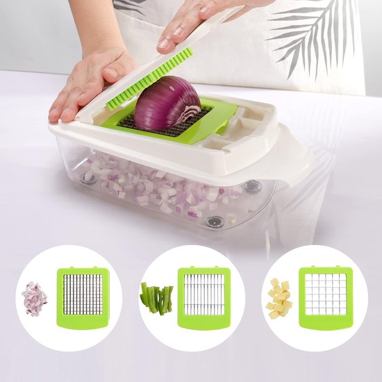 Multifunctionele Keukenmachine - Groentesnijder Mandoline - Maaltijd Voorbereiding - Veelzijdige Messensets - 1.3 Liter Capaciteit - Groen Wit — afbeelding 2