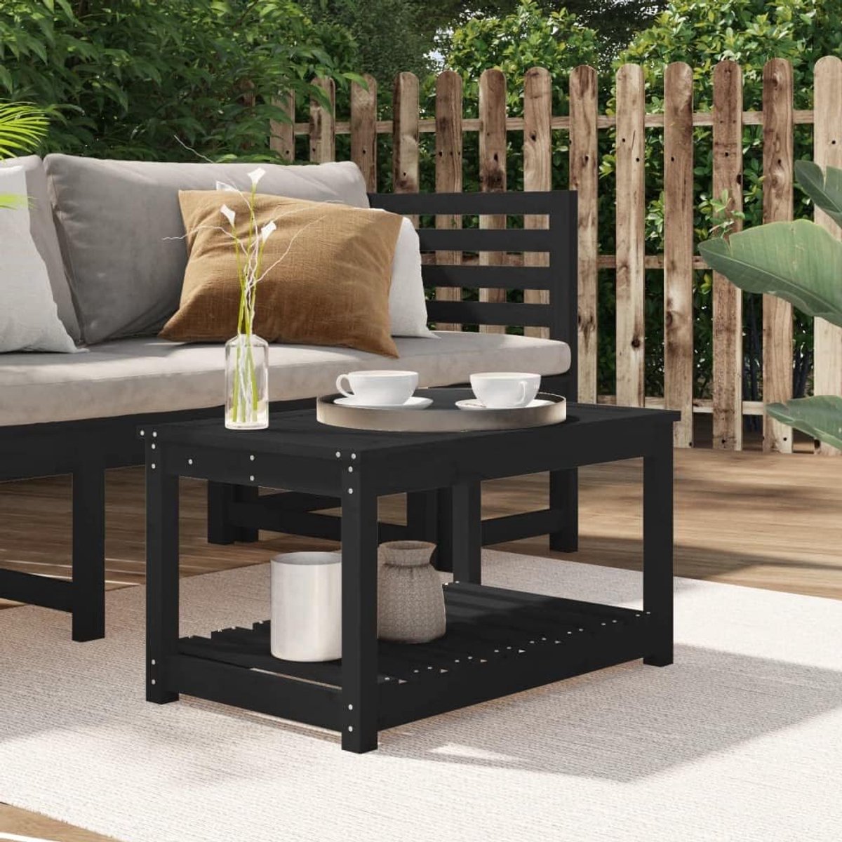 Tuintafel Grenenhout - Bistrotafel Terras - Buiten Genieten - Met Legplank - 825 x 505 x 45 cm - Zwart