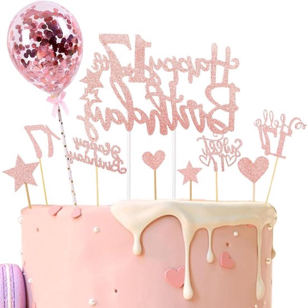 Roze glitter cake voor 17e verjaardag - 10 stukken