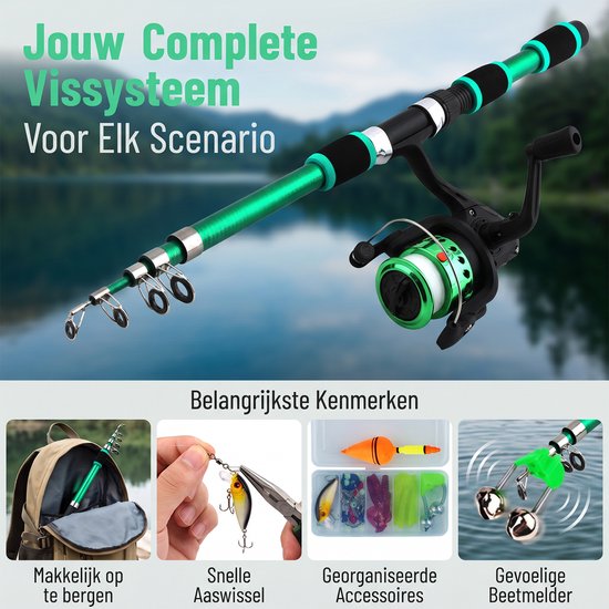 carmdering - Hengelset - Visset -Vishengelset - Groen - met Molen - Vishengel - Werphengel - Vishengels - Vishengel Telescoop- reisvissets - groen van carmdering — afbeelding 2