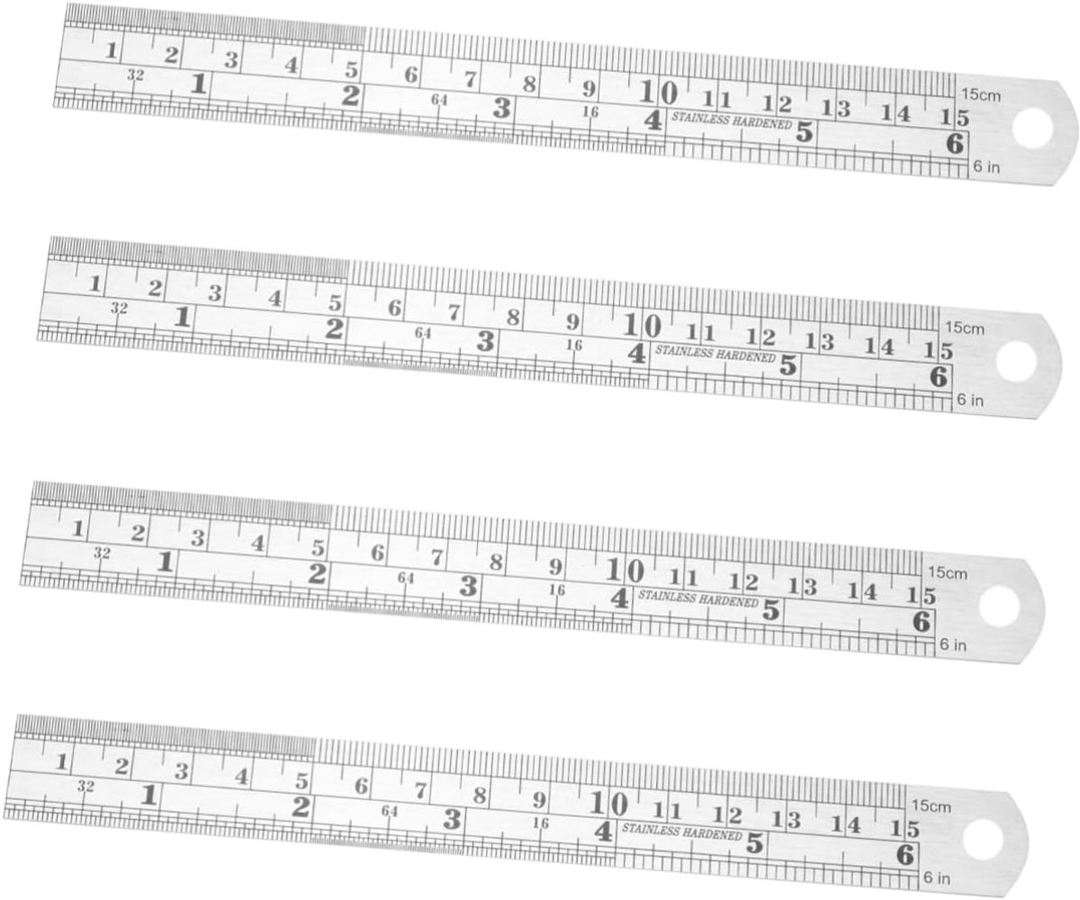 Meten Liniaal Set - Dubbelzijdig Meetinstrument - Tekenen en Meten - Roestvrij Staal - 15 cm - Zilver