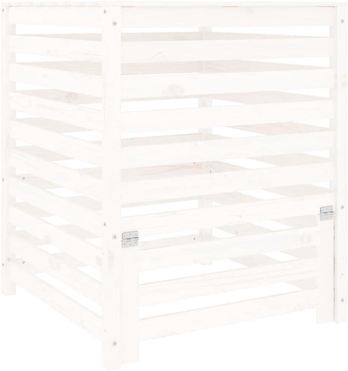 Compostbak Tuin - Composteerbak Hout - Afval Verwerken - Lamelontwerp Luchtcirculatie - 82x82x99 cm - Wit Grenen