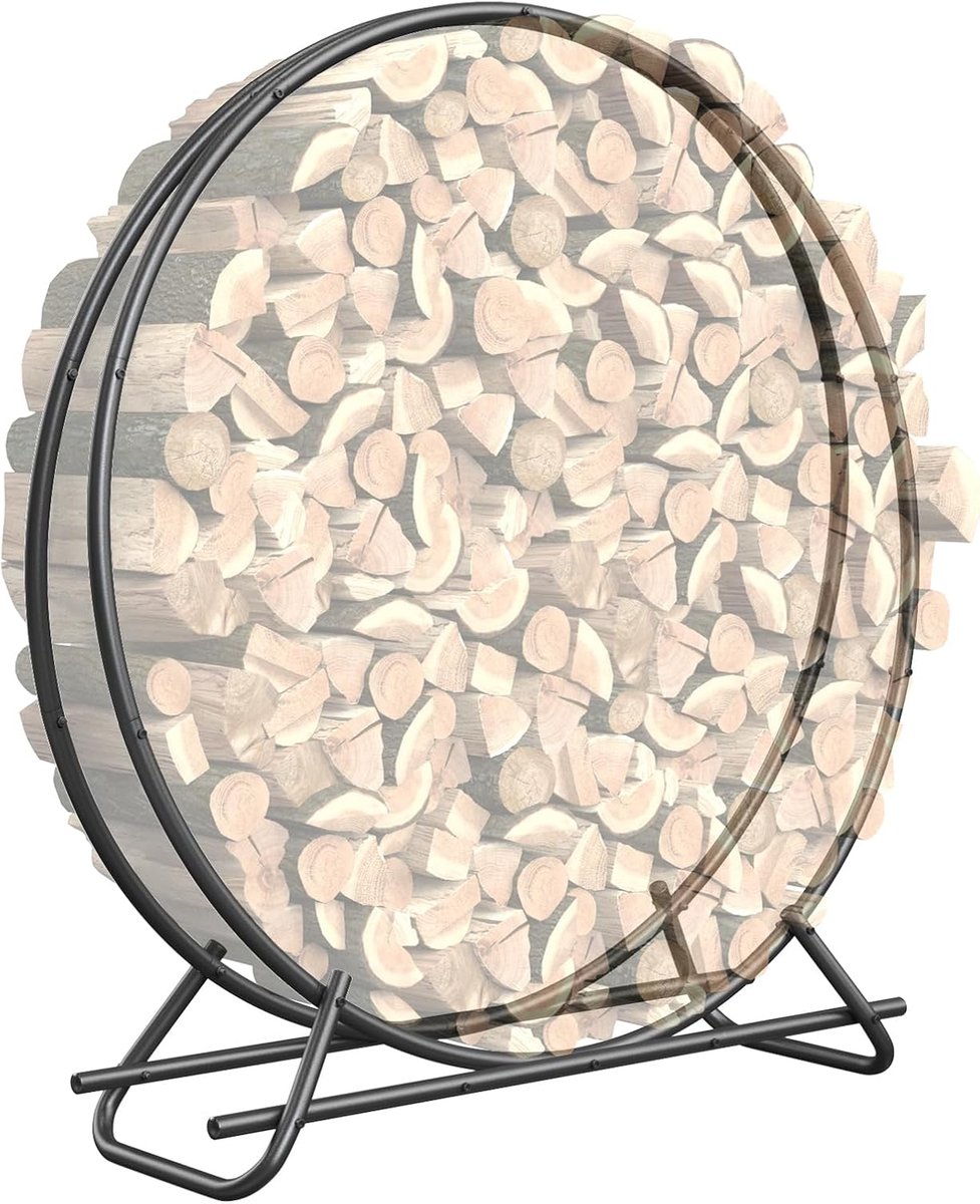 Brandhout Rek - Stapelhouder - Haardhout Opslag - Stalen Cirkel Design - 48 Inch Diameter - Zwart