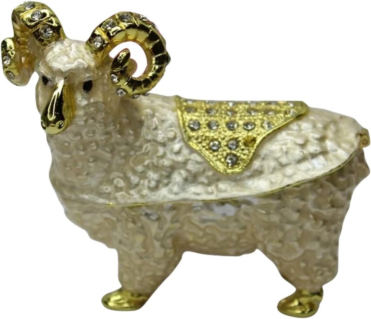 Sieraden Opberger - Snuisterijdoosje Schaap - Sieraden Organiseren - Vintage Decoratie - 8.8 x 3.7 cm - Zoals Afgebeeld