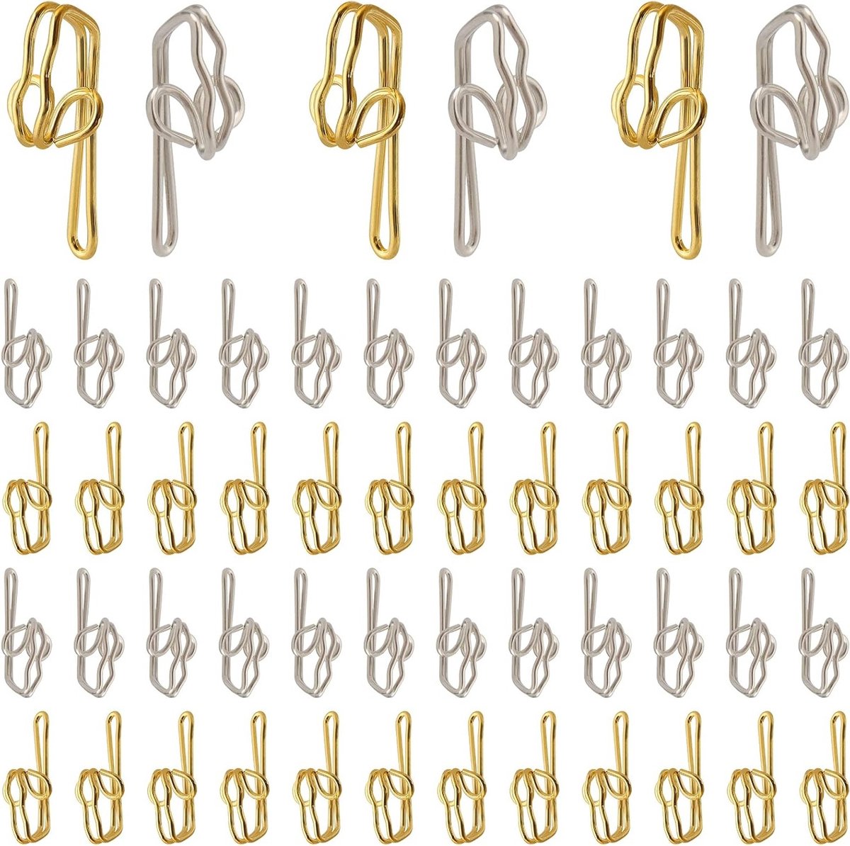 200 Pack Metalen Gordijnhaken in Goud en Zilver voor Potlood Plooi Gordijnen, Duurzame Draperie Haken, 28x12mm, Perfect voor Thuisdecoratie