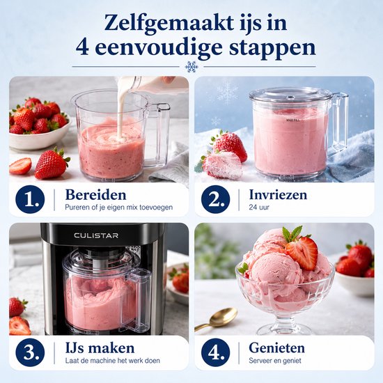 Culistar® Official 10-in-1 IJsmachine - IJsmaker - IJsmaker Voor Roomijs, Sorbet, Gelato en Slushie - Frozen Cocktails & Smoothies - Automatische Clean Functie - Kleurendisplay - Vaatwasserbestendige Bekers — afbeelding 3