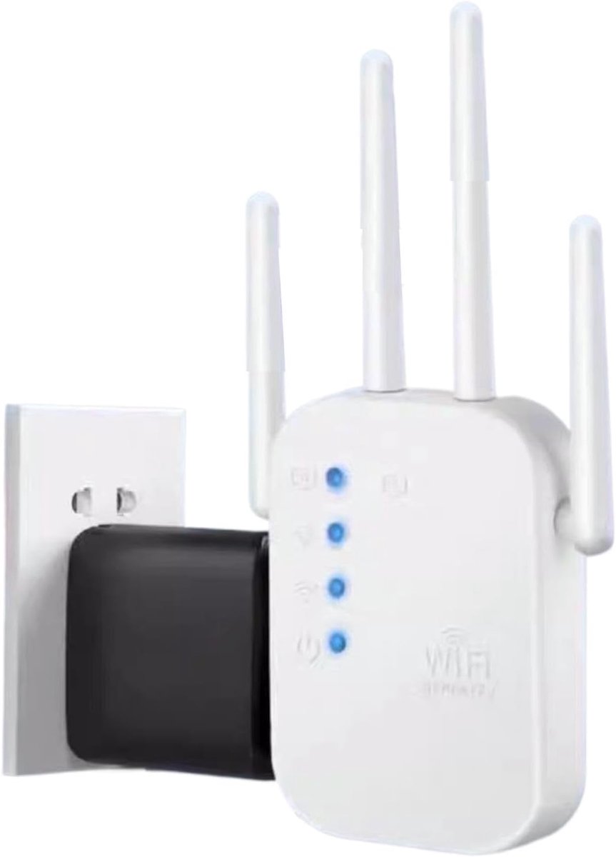 WiFi Versterker - Draadloze Repeater - Groot Bereik - 4 Antennes - Compact Ontwerp - Wit