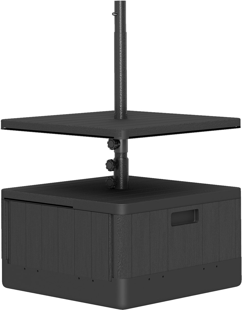 3-in-1 Sonnenschirm Standaard - Tot 80 kg, met Wielen & Tafelblad - Zwart