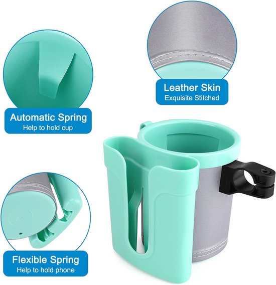 3-in-1 Fiets Drinkhouder Met Telefoon- & Sleutelhouder - Universele Bevestiging - Voor Waterfles, Koffiebeker & Babyfles - Groen — afbeelding 5