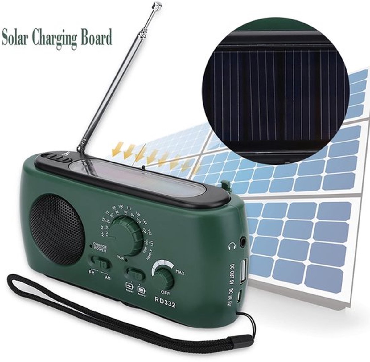 Store_8 - Solarradio - Draagbare crankradio - Noodradio met powerbank - Donkergroen