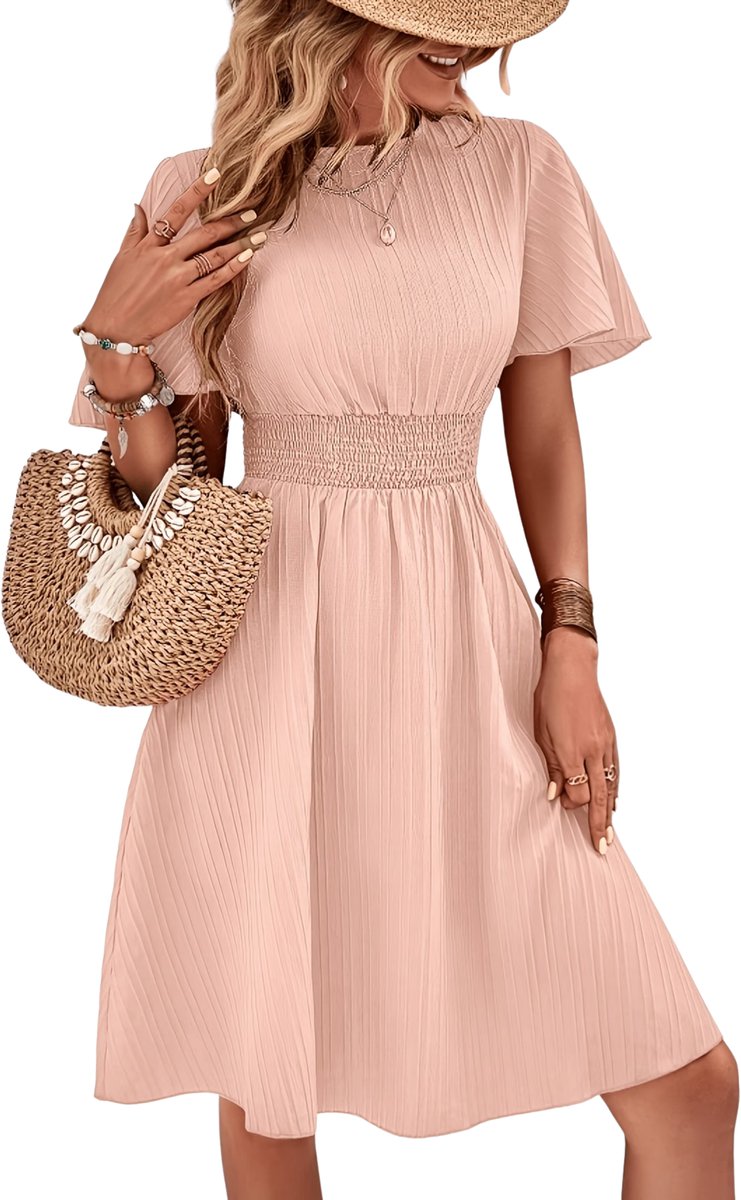 Currero Zomerjurk Dames Zomerjurken Volwassenen Vrouwen Midi Jurk Ibiza Stijl Sundress Dress Lichtroze