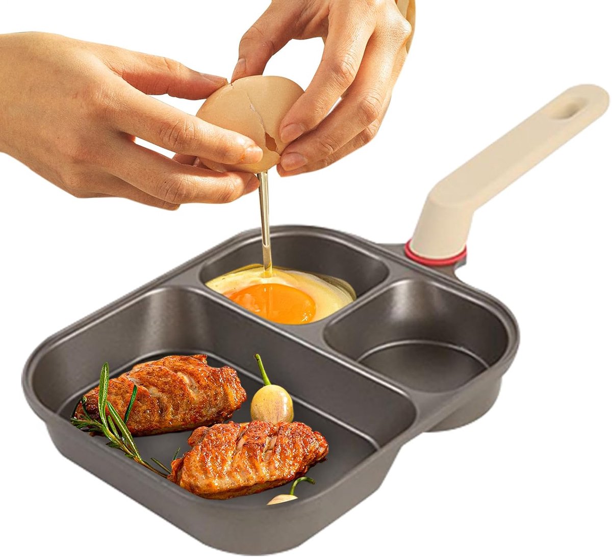 Eierpan Ontbijtpan - Omeletpan Koekenpan - Ontbijt Bereiden - Drie Vakken - 750 ml - Zwart