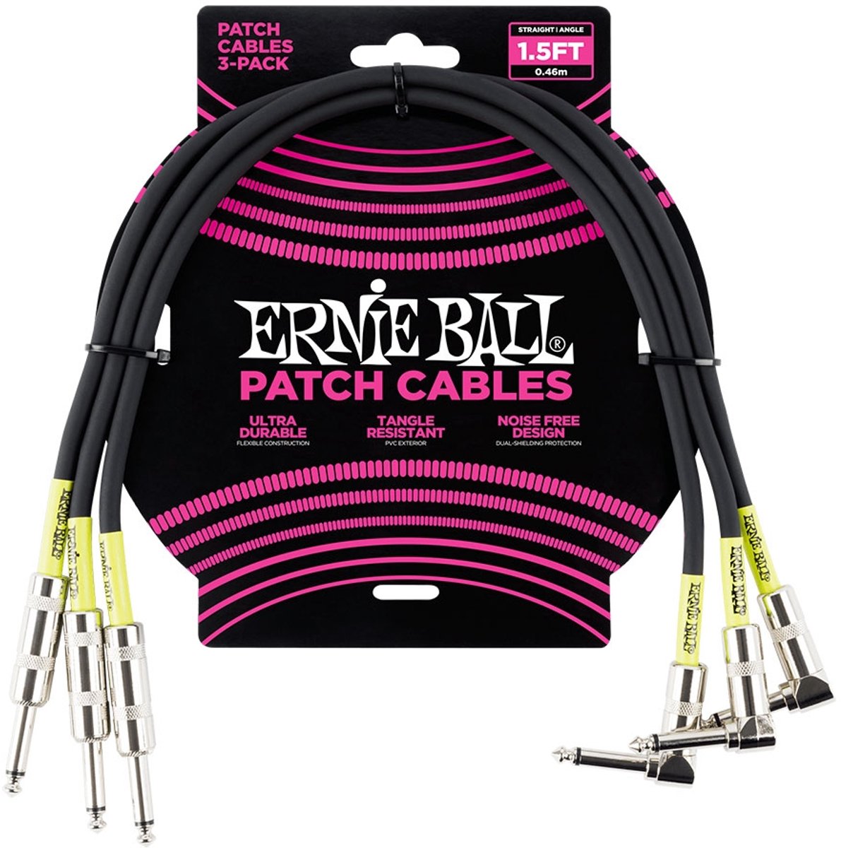 Ernie Ball 6076 patchkabel haaks/recht 46 cm zwart (3 stuks)