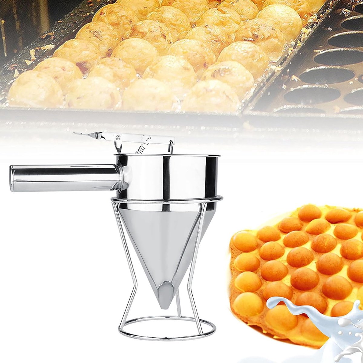 Pannenkoekbeslagdispenser - Beslag Trechter - Bakken en Koken - Matte Krasbestendige Afwerking - 13 cm Diameter - Zilver