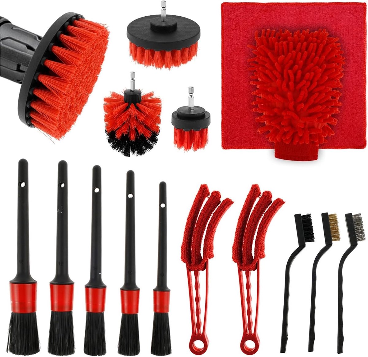 Set Auto Detailborstels - Reinigingsborstels Auto - Auto Interieur Reinigen - 16 Delige Set - 33/293/195 inch - Niet gespecificeerd
