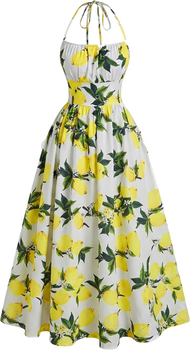 Currero Zomerjurk Dames Zomerjurken Volwassenen Vrouwen Midi Jurk Ibiza Stijl Sundress Dress Geelgroen S