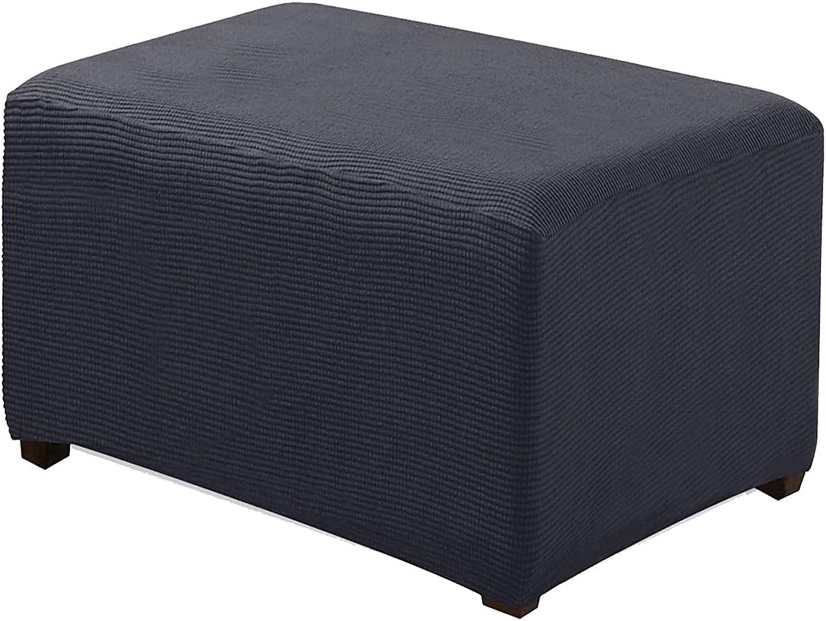 Ottomaanse Hoes - Voetenbank Cover - Meubels Beschermen - Geruite Jacquard Stof - Maat S - Lichtgrijs