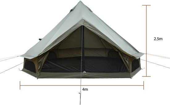 HAUSS SPOLE Tent - 400 x 400 x 250 cm - Waterdicht En Scheurvast Polyester - Donkergroen - Voor 4-8 Personen En Vier Seizoenen van hauss-spole — afbeelding 5