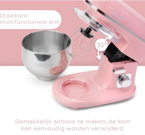 Thuys - Keukenmachine Roze - 1100W - 5 Liter RVS Kom - Spatbescherming - voor Kneden - Mixen en Bakken Thuis van Thuys — afbeelding 3