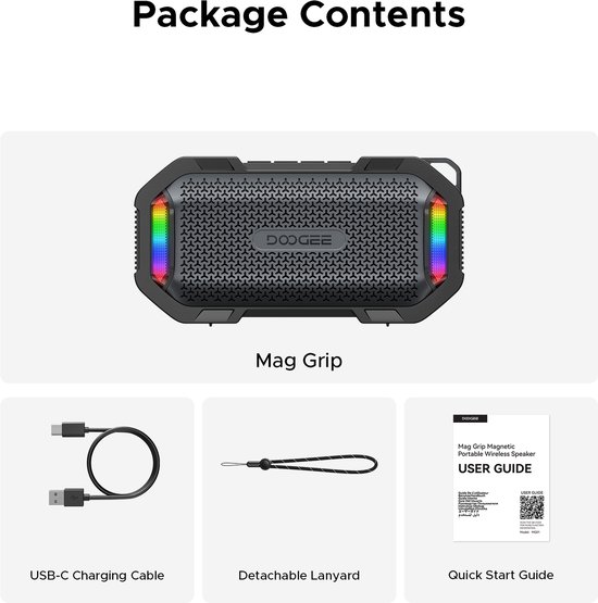 DOOGEE Mag Grip - Bluetooth Speaker - Magneet Draadloze Bluetooth Speaker - IP67 Waterdicht & Drijfvermogen - Zwart — afbeelding 2