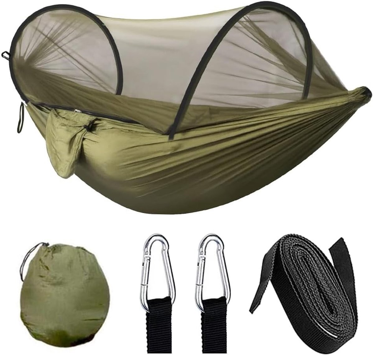 Ruime Camping Hangmat 260 x 140 cm met Muggennet en Draagcapaciteit van 300 kg - Ideaal voor Buitenactiviteiten, Reizen en Avontuurlijke Kampeerders met Ophangbanden en Karabijnhaken
