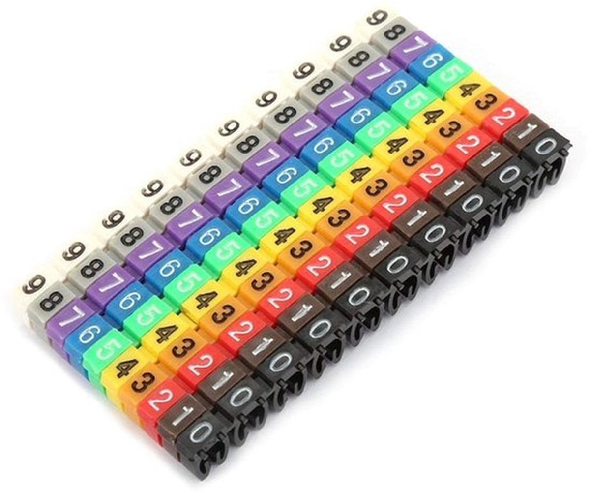 Draadnummermarkering - Kabelmarkering - 100 Stuks - 2.5mm² - Kleurrijk - Clip-on-ontwerp - Geschikt voor kabels - Kabelmarkeringsbuis