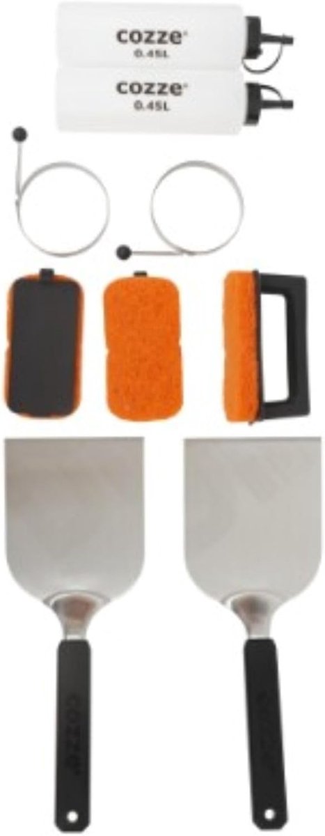Plancha barbecue - Zwart - Plancha-Starterset 9-delig - Roestvrijstalen barbecue-accessoireset - Voor buiten koken en grillen