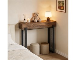 Wishdor Sidetable met opbergruimte - Industrieel design - MDF en metaal - Zwart en rustiek bruin - 105 x 30 x 80 cm - Smalle console voor hal, woonkamer en kleine ruimtes