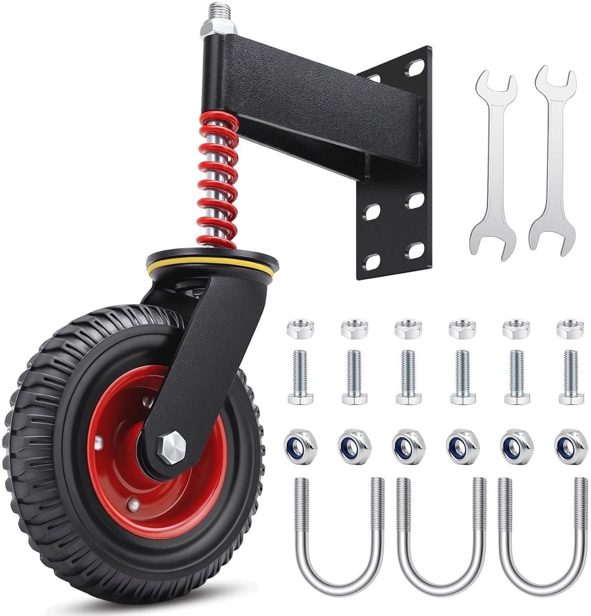 Roulettewiel - Zwart - 200 mm - Rubberen Loopwiel met Veer en Smeernippel - Voor Houten en Metalen Poorten