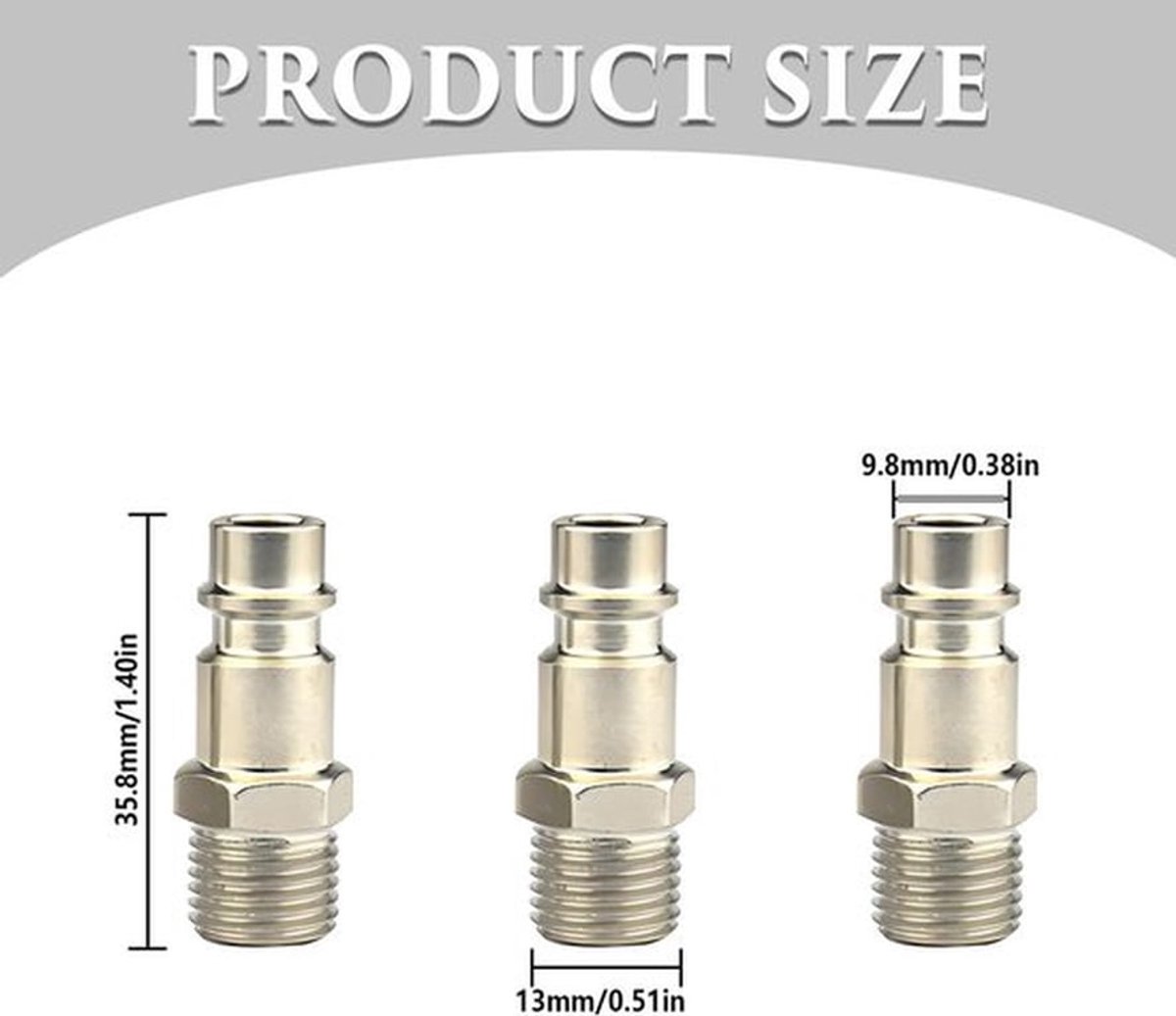 Buitendraad Connector 5 Stuks - Luchtleiding Slangkoppelingen - Pneumatische Fittingen - Luchtcompressor Coupler - Roestvrij Staal - Compact en Duurzaam - Luchtconnector
