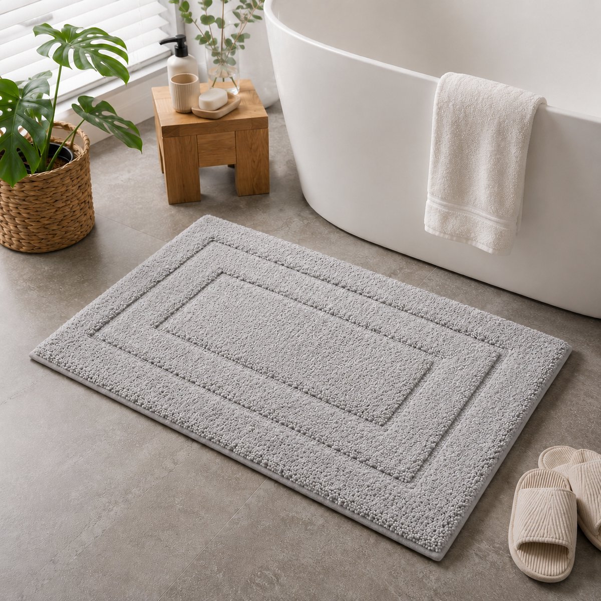 LitaLente Badmat Badkamer – 60x100 cm – Zachte Microvezel Badkamermat – Antislip & Absorberend – Machinewasbaar - Grijs