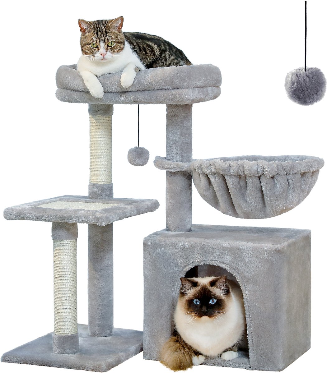 Mura Krabpaal - Kattenspeelgoed - Krabton - Kattenboom - Kattentoren - Grote Hangmat - Drielaags Design - Grijs