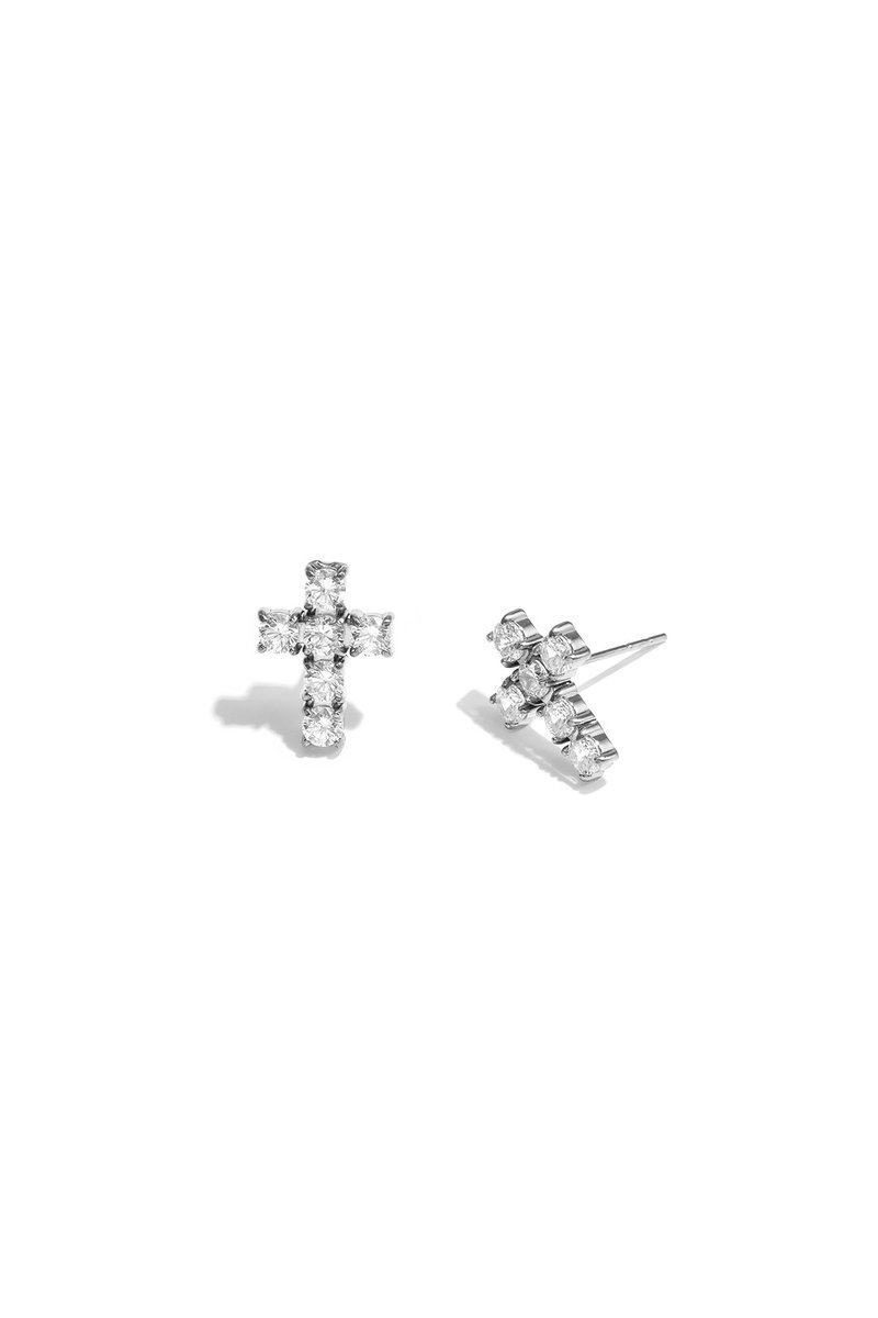 Nova - Kruis Oorbellen - Strass - Stainless Steel - - Zilver