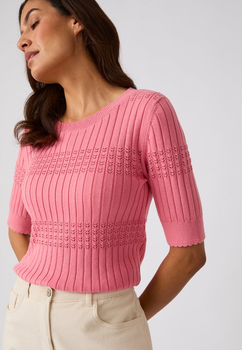 Damart - Gebreide trui met opengewerkte ribbels - Dames - Roze - M