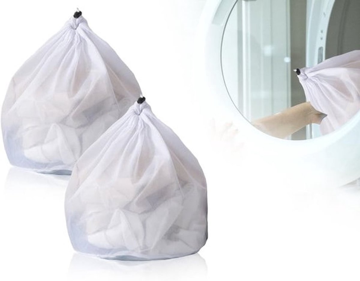Wasnet Set van 2 - 30 x 40 cm - Herbruikbaar - Dichte Mesh - Met Koordsluiting - Bescherming voor Kleding - Waszak