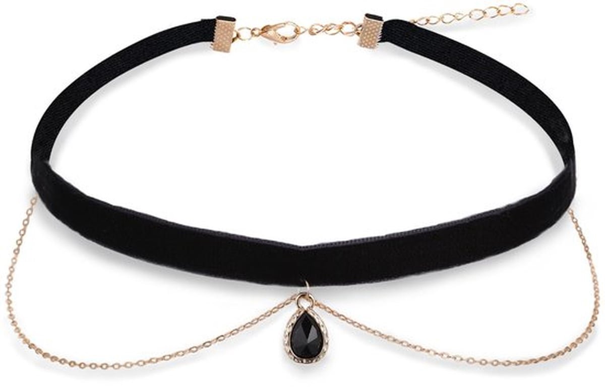 Klederdrachtketting Fluwelen Design - Zwarte Choker - Halsketting met Hanger - Verstelbaar - Gelaagd - Zacht en Comfortabel