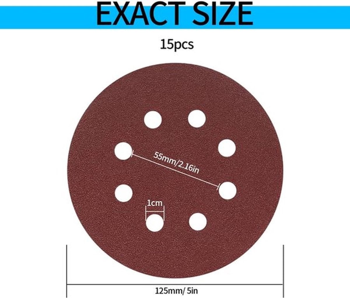 Schuurpapier Set 15 Stuks - Schuurpapier 125mm - Schuurpapier Rond - Schuurpapier voor Excentrische Schuurmachine - Aluminium Oxide - 8 Gaten voor Stofafzuiging - Schuurdiscs