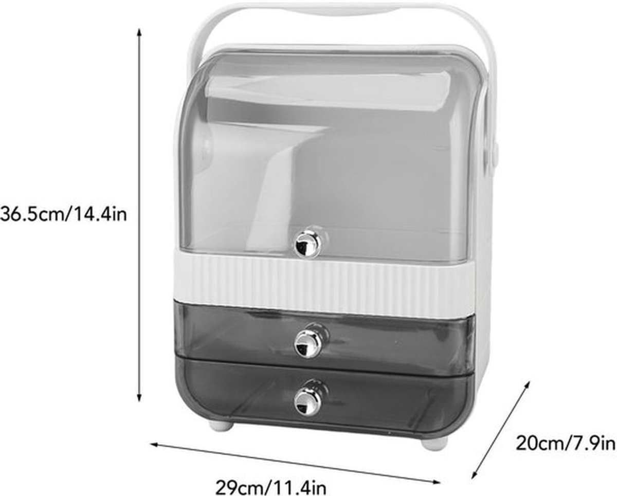 Make-up Organizer Draaibaar - Cosmetica Koffer - 2 Laden - Transparant - Grote Capaciteit - Stofdicht Ontwerp