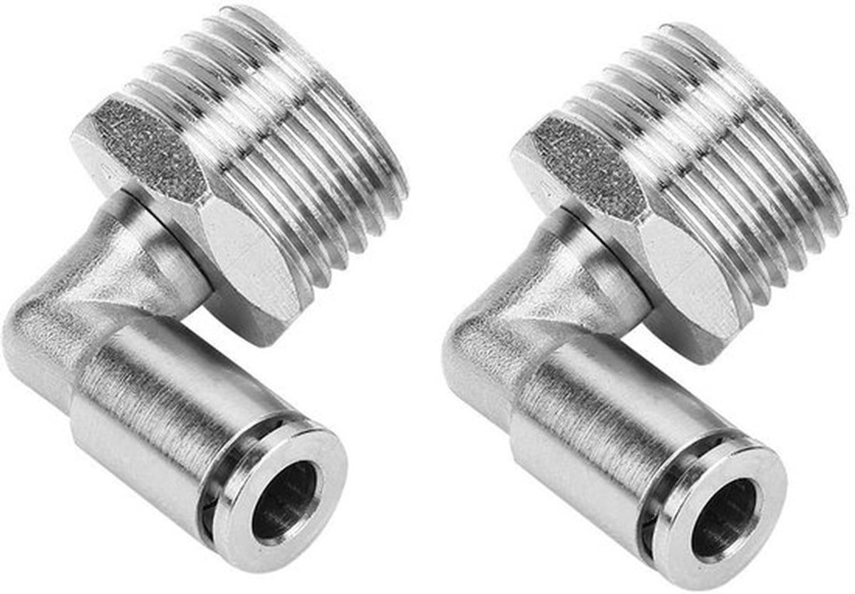 Raccords Snelkoppeling - 2 Stuks - 6 mm - 90 Graden BSPP - Slangkoppelingen - Vernikkeld Koper - Luchtdicht - Slangkoppeling