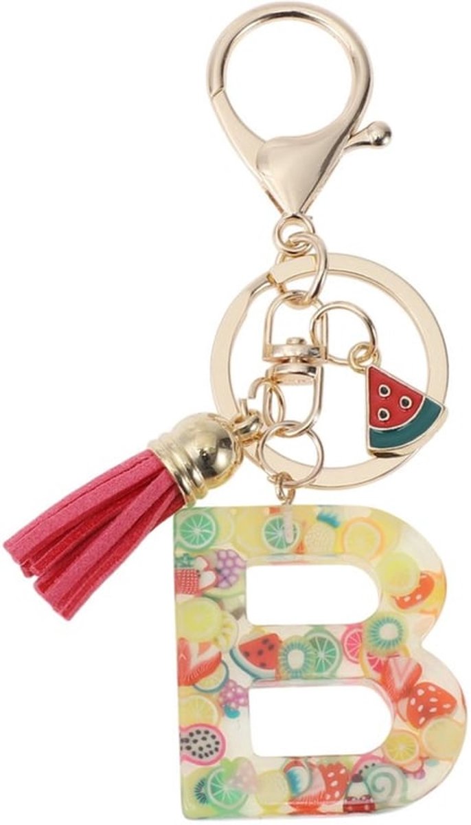 Sleutelhanger met letter B - Fruitsleutelhanger - Sleutelhanger met kwastje - Sleutelhanger voor vrouwen - Duurzaam harsmateriaal - 9,3 cm lang - Sleutelhanger Met Initiaal