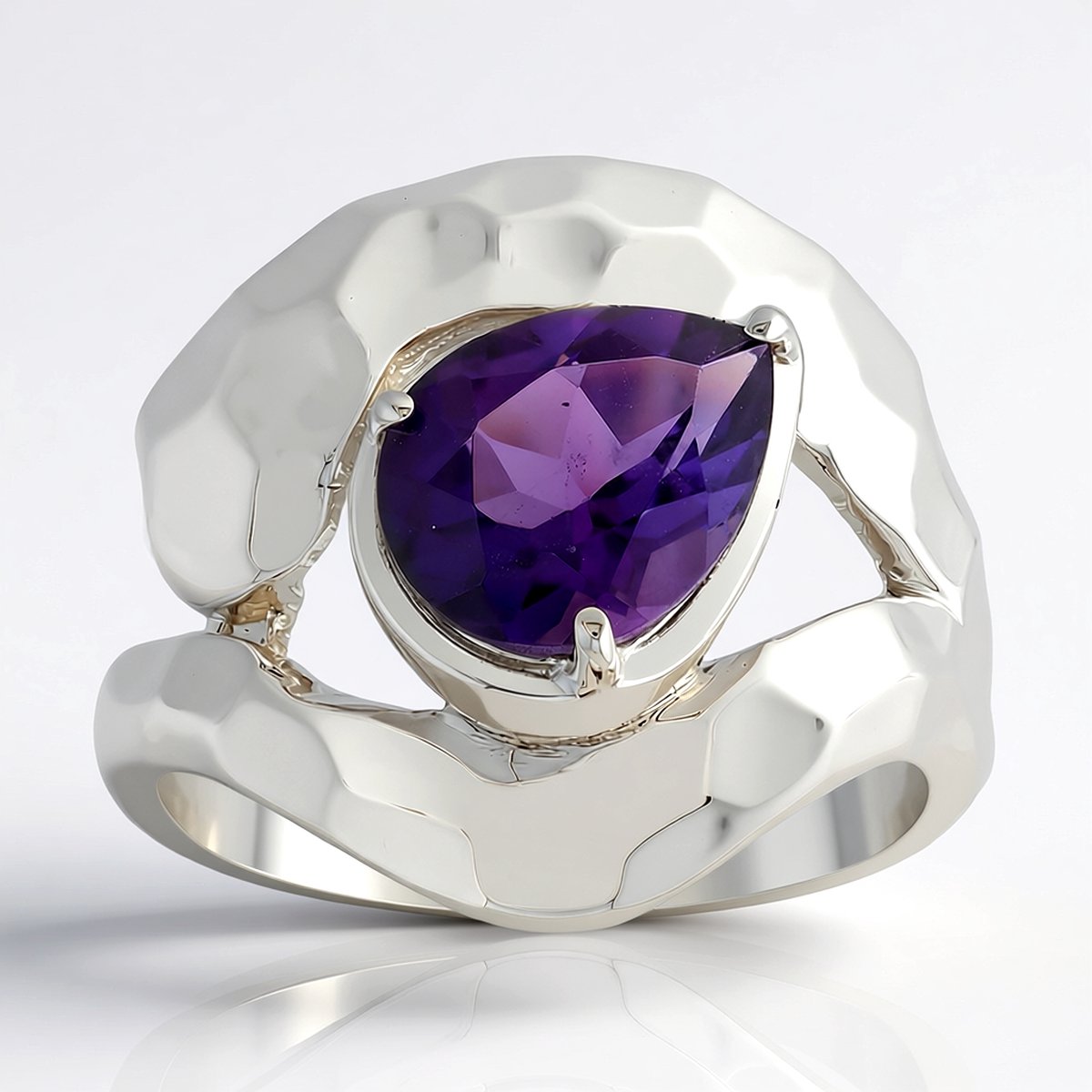 Cavill - Elegante Zilveren Ring 925 Sterling met Uruguay Amethist 1,275 ct - Peervormige Paars Geslepen Edelsteen - Palladiumcoating Modern Sieraad