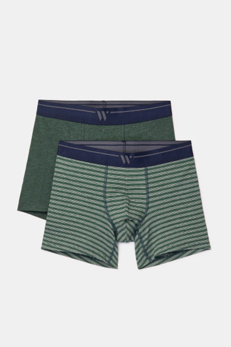 Woody Heren Boxer Duopack Donkergroen + Streep Groen M