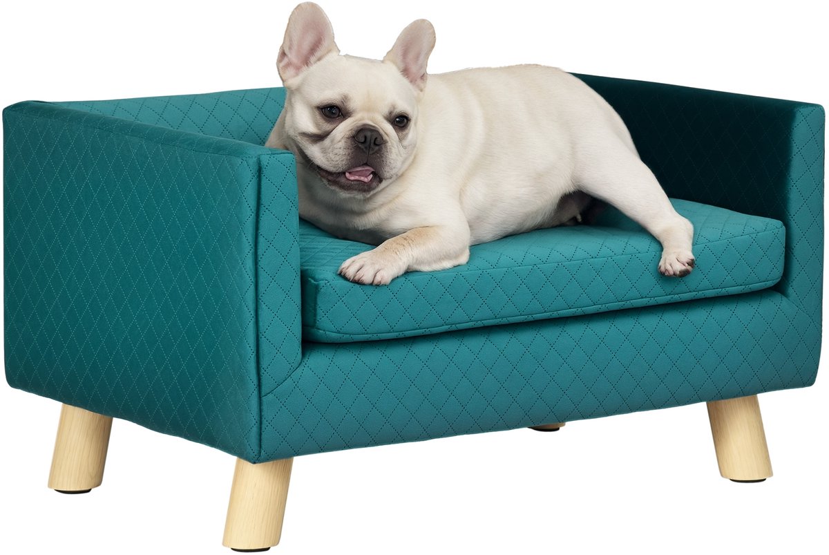 PawHut Pet Sofa-Polyester, Birkenholz-64L x 45B x 36H cm-Blau