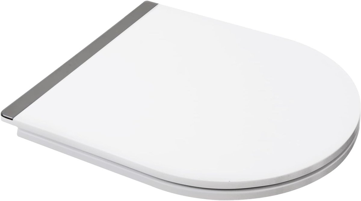 Wc-bril met softclose - Wit - 46 x 36 cm - Duroplast met Metalen Decoratieve Strip - D-vormige Toiletbril voor Thuisgebruik